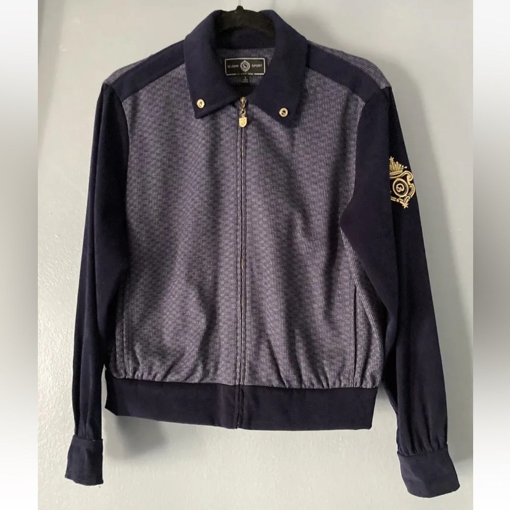 Vintage St John by Marie Gray Zip Jacket Navy Mens S Velvety Stretchy